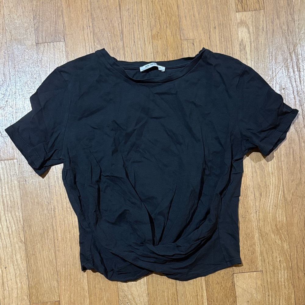 Zara Black Short Sleeve Twisted Front Tee